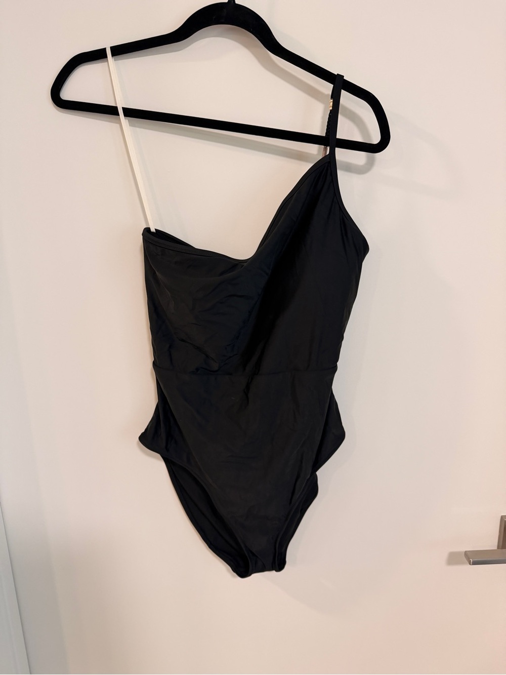 aerie Black One-Shoulder Swimsuit with Contrast Strap